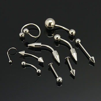 Stainless Steel Nose Studs Nose Piercing Jewelry, Mixed Style, Platinum, 11~31x3~8mm, Pin: 1~1.5mm, 42sets/board