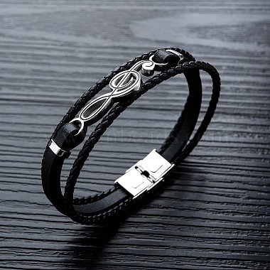 Leather Braided Cords Triple Layer Multi-strand Bracelet(PW-WG63277-01)-2