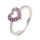 Rack Plating Brass Micro Pave Camellia & Crystal Cubic Zirconia Heart Rings(RJEW-E064-15P)-1
