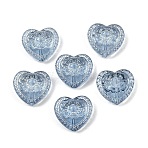 Glass Beads, Heart with Flower Pattern Beads, with Glitter Powder, Steel Blue, 16x17.5x7.5mm, Hole: 1.2mm(X-GLAA-G126-01F)
