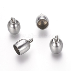 Tarnish Resistant 304 Stainless Steel Cord Ends, End Caps, Half Oval, Stainless Steel Color, 11.5x7.5mm, Hole: 2mm, Inner Diameter: 6mm(STAS-E136-63)