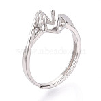 Rhodium Plated 925 Sterling Silver Engagement Solitaire Ring Settings, Adjustable Prong Ring Components with Rectangle Tray, Platinum, Tray: 4.5x5.9mm, Hole: 4.5mm, Inner Diameter: 17.2~18mm(STER-T008-16P)