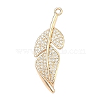 Leaf Brass Micro Pave Cubic Zirconia Enhancer Shortener Bails, Hinged Pendant Bails, with Loop, Real 14K Gold Plated, 31.5x10x10mm, Hole: 1.4mm(KK-F934-07B-G)