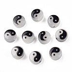 Luminous Transparent Acrylic Beads, Flat Round with Yin Yang Pattern, Gainsboro, 7x4mm, Hole: 1.5mm(LACR-T001-01)