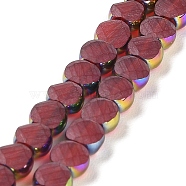 Electroplate Frosted Glass Beads Strands, Rainbow Plated Edge Beads , Faceted Flat Round, Indian Red, 5~6x6~6.5x3.5~4mm, Hole: 1.2~1.4mm, about 100pcs/strand, 21.10''(53.6cm)(EGLA-Z001-01A)