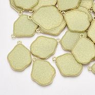 Epoxy Resin Pendants, with Light Gold Tone Alloy Pendant Settings, Pale Green, 28x22x2mm, Hole: 1.8mm(X-RESI-S382-006C)