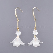 Frosted Transparent Acrylic Dangle Earrings, with 316 Surgical Stainless Steel Earring Hooks and Imitation Pearl Acrylic Beads, Flower, White, 65mm, Pin: 0.8mm(EJEW-JE03384)