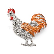 Zinc Alloy Crystal Rhinestone Enamel Brooch, Platinum, Rooster, 71x55.5mm(JEWB-U010-02P-02)