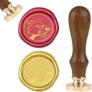 DIY Scrapbook, Brass Wax Seal Stamp and Wood Handle Sets, Animal Pattern, 83x22mm, Head: 7.5mm, Stamps: 25x14.5mm(AJEW-WH0131-057)