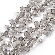 Transparent Electroplate Glass Beads Strands, Faceted, Top Drilled Teardrop, Pearl Luster Plated, Dark Gray, 8x6~6.5mm, Hole: 0.8mm, about 98~100pcs/strand, 18.90~26.77 inch(48~68cm)(EGLA-F152A-PL01)