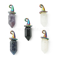 Natural Mixed Gemstone Pendants, Faceted Bullet Charms, with Rainbow Color Plated Alloy Witch Hat Pendant Bails, 28.5~30x10.5x10.5mm, Hole: 1.2mm and 1.8mm(PALLOY-JF02182)