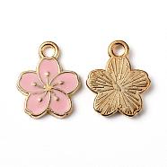 Alloy Enamel Charms, Hibiscus Flower, Light Gold, Pink, 14.5x12x1.5mm, Hole: 2mm(ENAM-S121-121B)
