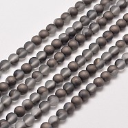 Frosted Electroplate Synthetic Quartz Bead Strands, Frosted, Round, Half Plated, Black, 8mm, Hole: 1mm, about 50pcs/strand, 15.7 inch(EGLA-J064-8mm-HP03)