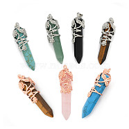 Natural & Synthetic Mixed Stone Pointed Pendants, with Brass Findings, Bullet, Mixed Metal Color, 57~60x16mm, Hole: 8x5mm(G-O164-02-M)