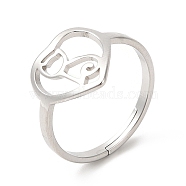 201 Stainless Steel Finger Ring, Heart with Cat Rings for Women, Pet Theme, Stainless Steel Color, US Size 6 1/4(16.7mm)(RJEW-E063-03P)