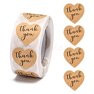 1 Inch Thank You Stickers, Self-Adhesive Kraft Paper Gift Tag Stickers, Adhesive Labels, Heart Shape, Tan, Heart: 25x25mm, 500pcs/roll(DIY-G021-13A)