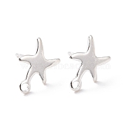 201 Stainless Steel Stud Earring Findings, with Horizontal Loop and 316 Stainless Steel Pin, Star, 925 Sterling Silver Plated, 11.5x8.5mm, Hole: 1.4mm, Pin: 0.7mm(STAS-K241-11S)