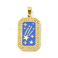 Ion Plating(IP) 304 Stainless Steel Pendants, with Enamel and Rhinestone, Rectangle with Tarot Charm, Real 18K Gold Plated, Rosy Brown, 32x19.5x2mm, Hole: 6.5x4mm(STAS-C101-08G-10)