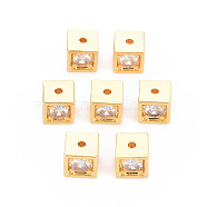 Rack Plating Brass Micro Pave Clear Cubic Zirconia Beads, Nickel Free, Cube, Real 18K Gold Plated, 6.5x6.5x6.5mm, Hole: 1.5mm(KK-N233-187)