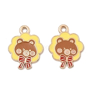 Animal Forest Theme Zinc Alloy Enamel Pendants, Light Gold Charms, Brown, 20x15.5x1.3mm, Hole: 1.9mm(FIND-Z065-01E)