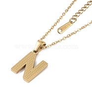 Ion Plating(IP) Initial Letter 304 Stainless Steel Pendant Necklaces, Real 18K Gold Plated, Letter N, 15.87 inch(40.3cm), Pendant: about 17x11.5mm(NJEW-M199-01G-N)