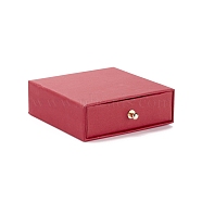 Square Paper Drawer Jewelry Set Box, with Brass Rivet, for Earring, Ring and Necklace Gifts Packaging, Indian Red, 9x9x3~3.2cm(CON-C011-03A-02)