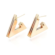 Brass Triple Triangle Stud Earrings, Half Hoop Earrings for Women, Nickel Free, Real 18K Gold Plated, 21.5x25x4mm, Pin: 0.7mm(EJEW-G321-12G)