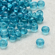 12/0 Grade A Round Glass Seed Beads, Transparent Colours, Turquoise, 12/0, 2x1.5mm, Hole: 0.8mm, about 30000pcs/bag(SEED-Q006-F21)