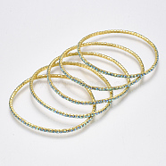 Brass Claw Chain Stretch Bracelets, with Rhinestone, AB Color Plated, Golden, Aqua Bohemica AB, 2 inch(5cm), 2mm(BJEW-T010-03G-04)