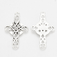 Tibetan Style Alloy Pendants, Cross, Antique Silver, 41x24x2.5mm, Hole: 2mm(TIBEP-T004-01AS)