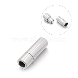 Tarnish Resistant Smooth 304 Stainless Steel Column Magnetic Clasps with Glue-in Ends, Stainless Steel Color, 16x5mm, Hole: 3mm(STAS-E089-12A)