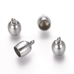 304 Stainless Steel Cord Ends, End Caps, Half Oval, Stainless Steel Color, 11.5x7.5mm, Hole: 2mm, Inner Diameter: 6mm(STAS-E136-63)