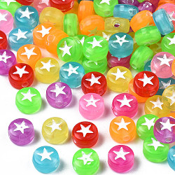Transparent Acrylic Beads, Flat Round and Star, Mixed Color, 6.5x4mm, Hole: 1.6mm, about 415pcs/50g(X-TACR-S135-029)