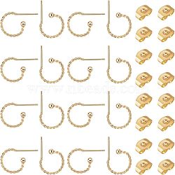 Unicraftale 30Pcs 304 Stainless Steel Stud Earring Findings, Half Hoop Earrings, Twist Ring, Real 18K Gold Plated, 12.5x18.5x1.2mm, Pin: 0.7mm(STAS-UN0028-91)