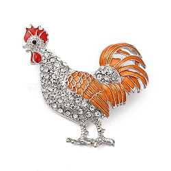 Zinc Alloy Crystal Rhinestone Enamel Brooch, Platinum, Rooster, 71x55.5mm(JEWB-U010-02P-02)