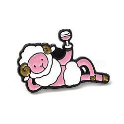 Happy Sheep Enamel Pins, Black Alloy Brooch for Men Women, White, 19x30x1.3mm(JEWB-M031-02E)