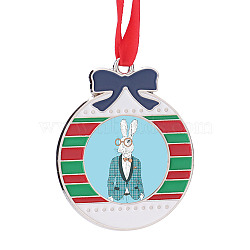 Christmas Themed Sublimation Blank Alloy Pendant Decorations, Alloy Blank Photo Picture Pendant, with Polyester Ribbon, Balloon, 56.5x46x2.2mm, Hole: 3.3mm, Tray: 28mm(DIY-L070-01A)