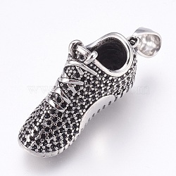 304 Stainless Steel Pendants, Shoes, Antique Silver, 40x13x23mm, Hole: 5x7mm(STAS-P202-01AS)