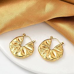 304 Stainless Steel Wrinkle Hoop Earrings For Women, Real 18K Gold Plated, 28x27mm(EJEW-B113-01G-01)