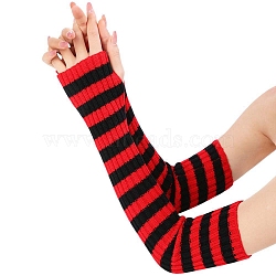 Stripe Acrylic Fibers Knitting Long Fingerless Gloves, Arm Warmer, Winter Warm Gloves with Thumb Hole, FireBrick, 500x70mm(PW-WG9BE2E-07)