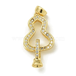 Rack Plating Brass Micro Pave Cubic Zirconia Fold Over Clasps, Long-Lasting Plated, Lead Free & Cadmium Free, Gourd, Real 18K Gold Plated, 25mm, gourd: 14.5X11.5X3mm, clasp: 10.5x4x5.5mm.(KK-K386-07G)