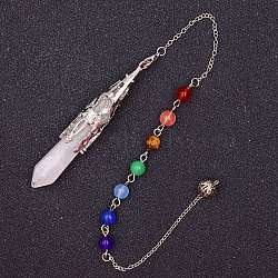 Natural Quartz Crystal & Mixed Gemstone Bullet Pointed Dowsing Pendulums, Chakra Yoga Theme Jewelry for Home Display, 300mm(CHAK-PW0001-051A)