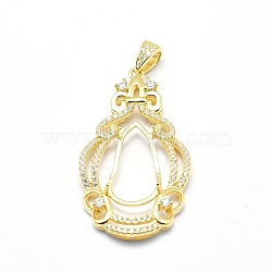 925 Sterling Silver Pendant Cabochon Open Back Settings, with Cubic Zirconia, Teardrop, with 925 Stamp, Golden, 38.5x21x4mm, Hole: 5x3mm, Tray: 16.5x8mm, Pin: 0.8mm(STER-P044-02G)