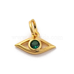 Brass Micro Pave Cubic Zirconia Charms, Long-Lasting Plated, Lead Free & Cadmium Free, Gold, Eye, Dark Green, 7x12x2mm, Hole: 3mm(KK-U033-21G-02)