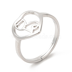 Non-Tarnish 201 Stainless Steel Finger Ring, Heart with Cat Rings for Women, Pet Theme, Stainless Steel Color, US Size 6 1/4(16.7mm)(RJEW-E063-03P)