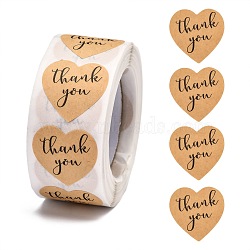 1 Inch Thank You Stickers, Self-Adhesive Kraft Paper Gift Tag Stickers, Adhesive Labels, Heart Shape, Tan, Heart: 25x25mm, 500pcs/roll(DIY-G021-13A)