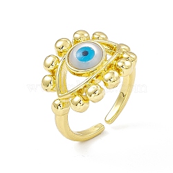 Natural Shell Evil Eye Open Cuff Ring, Rack Plating Brass Jewelry for Women, Cadmium Free & Lead Free, Real 18K Gold Plated, US Size 7 1/4(17.5mm)(RJEW-I091-06G)