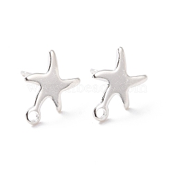 201 Stainless Steel Stud Earring Findings, with Horizontal Loop and 316 Stainless Steel Pin, Star, 925 Sterling Silver Plated, 11.5x8.5mm, Hole: 1.4mm, Pin: 0.7mm(STAS-K241-11S)