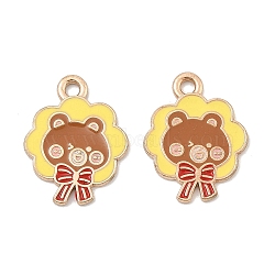 Animal Forest Theme Zinc Alloy Enamel Pendants, Light Gold Charms, Brown, 20x15.5x1.3mm, Hole: 1.9mm(FIND-Z065-01E)