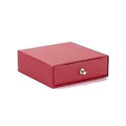Square Paper Drawer Jewelry Set Box, with Brass Rivet, for Earring, Ring and Necklace Gifts Packaging, Indian Red, 9x9x3cm(CON-C011-03A-02)